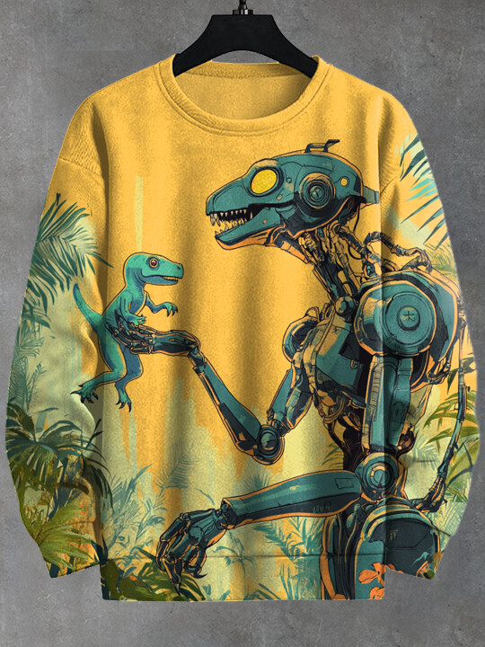 Men's Future Sci-Fi Mechanical Dinosaur Art Print Casual Sweatshirt