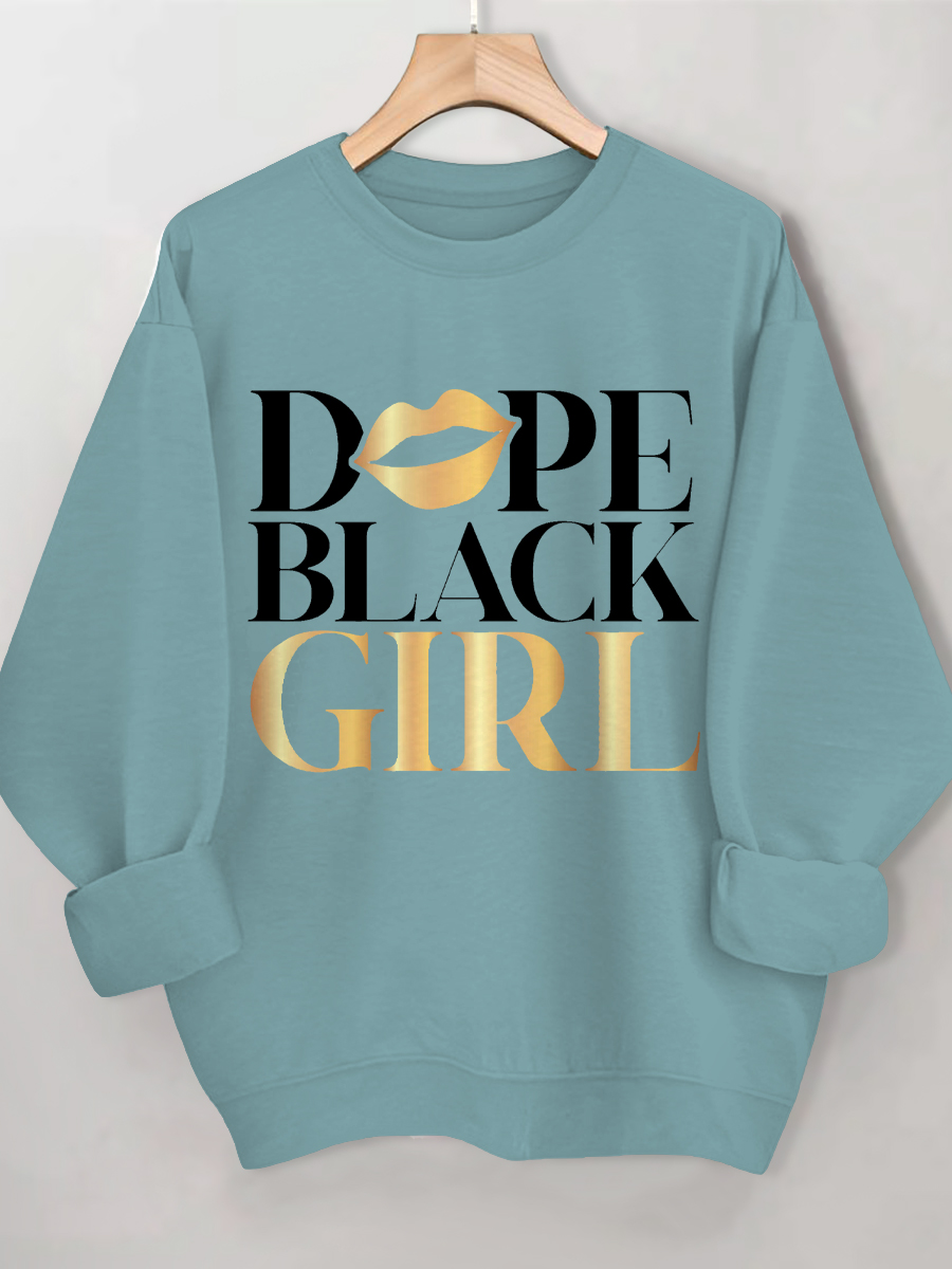 Women's Dope Black Girl Print Cotton Long Sleeve T-Shirt Thin Sweatshirt