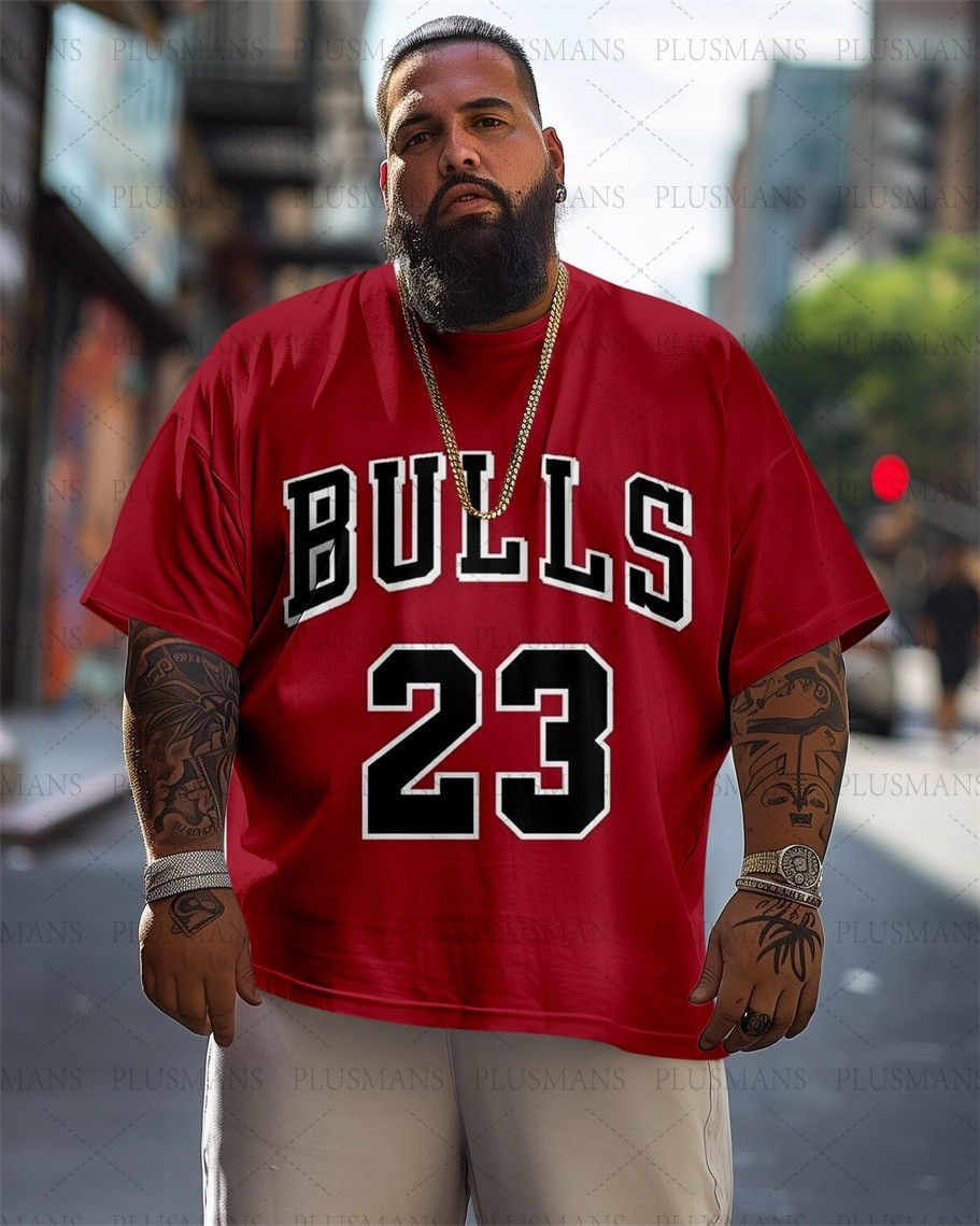 Men's Big And Tall Plus Size Retro Streetwear Basketball Short Sleeve T-Shirt