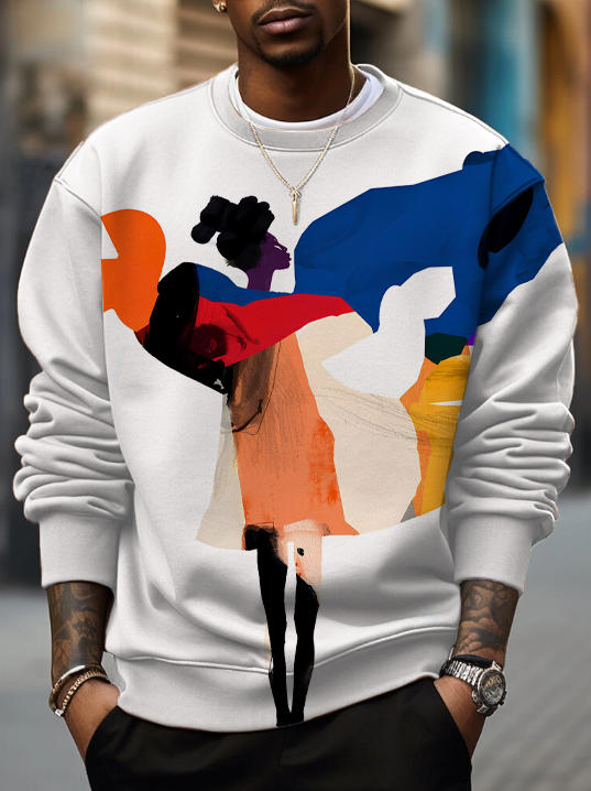 Men's Abstract Black Female Silhouette Art Print Casual Sweatshirt