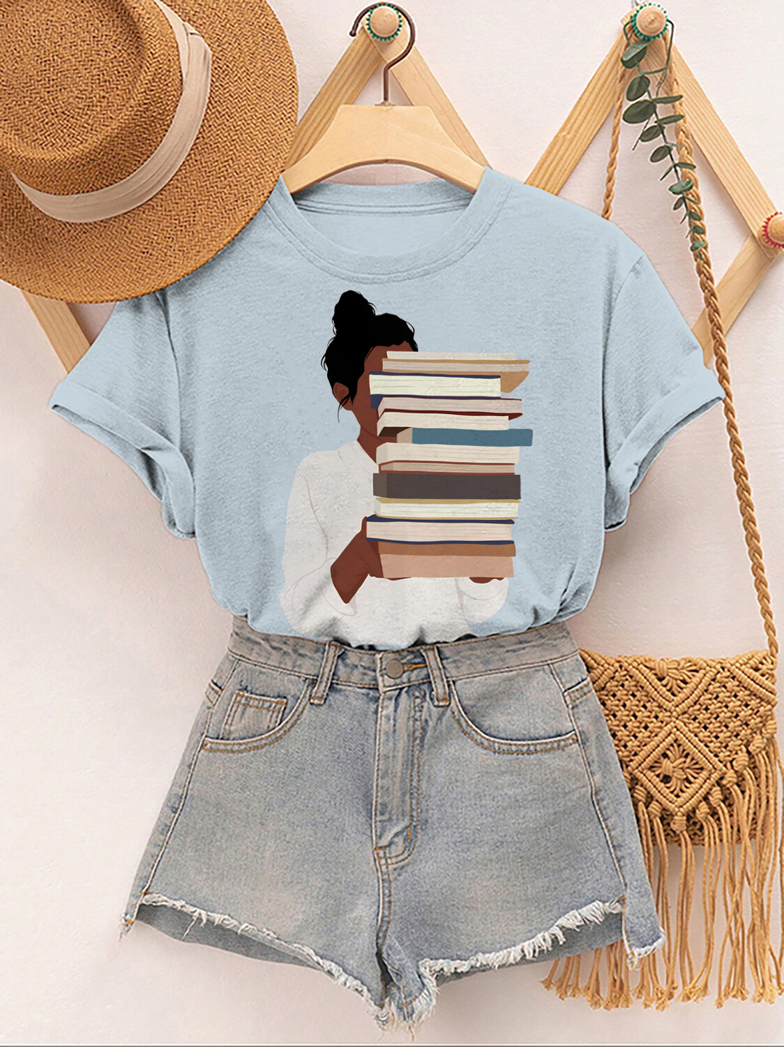 Women's Reading Lover Print Cotton Casual T-Shirt