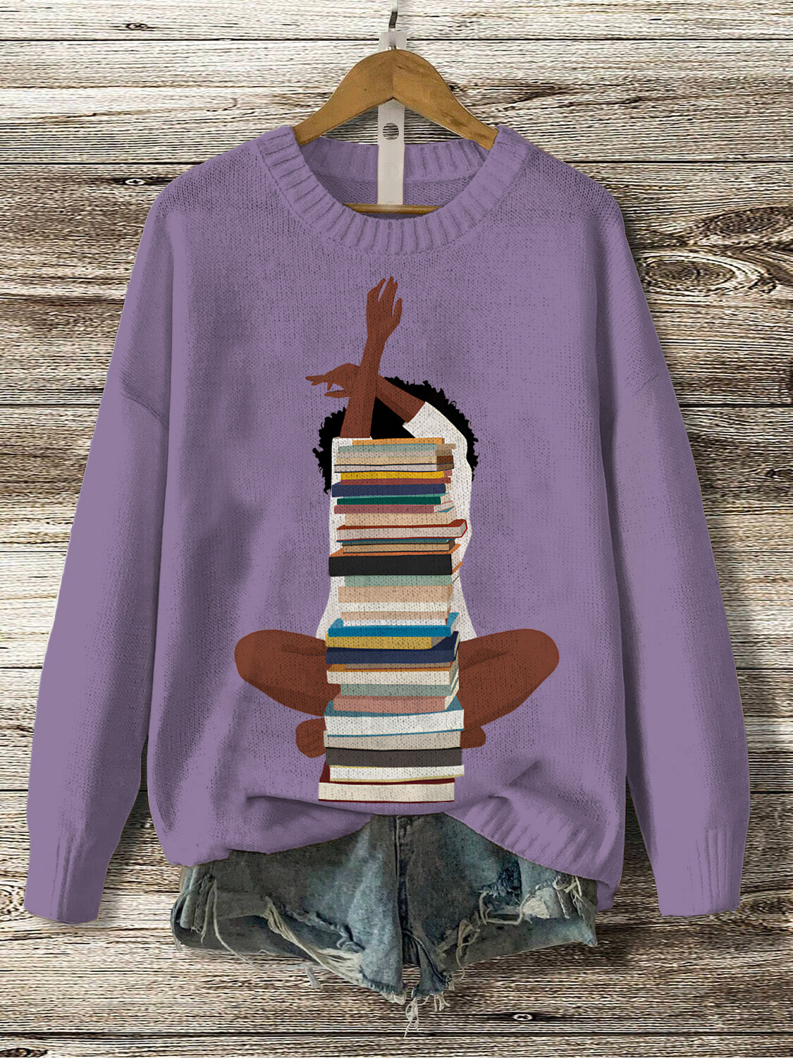 Women's Reading Lover Graphic Print Knit Sweatshirt
