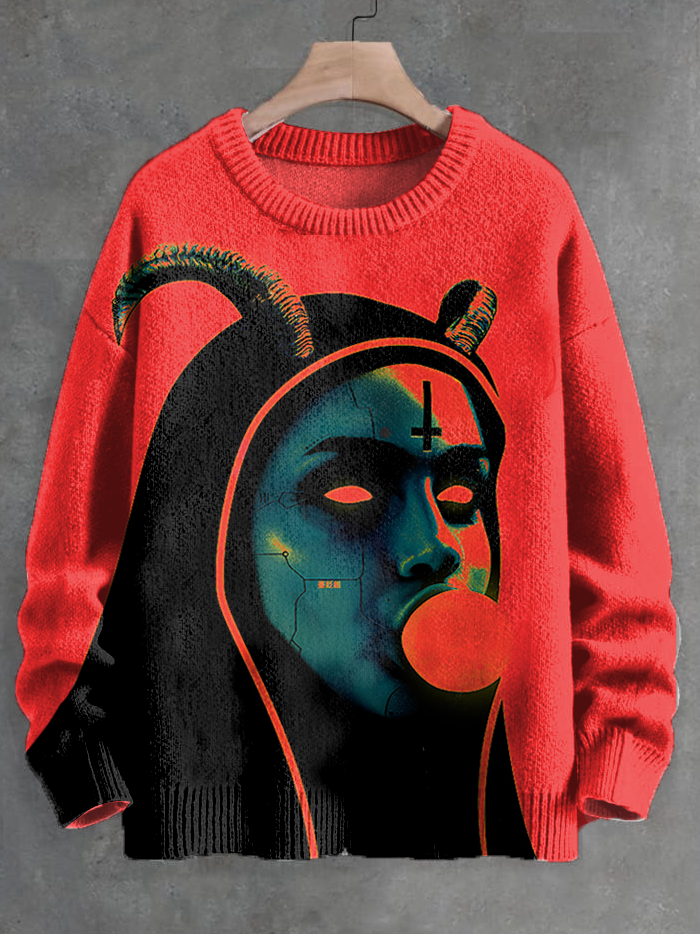 Men's Gothic Dark Nun Bubble Gum Print Knit Sweatshirt