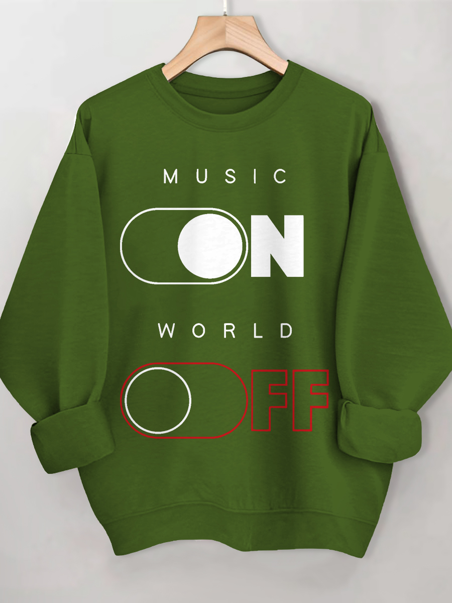 Women's Music On World Off Print Cotton Casual Sweatshirt
