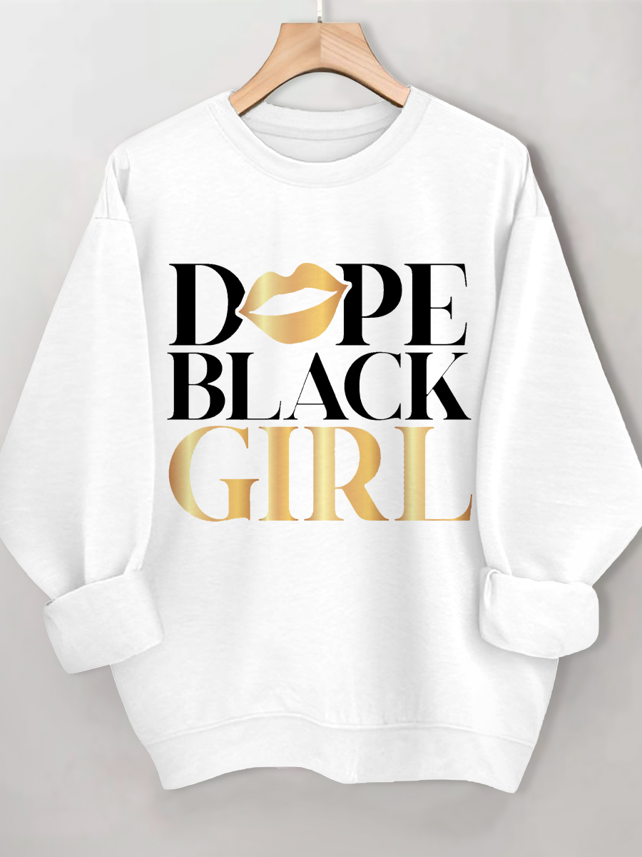 Women's Dope Black Girl Print Cotton Long Sleeve T-Shirt Thin Sweatshirt