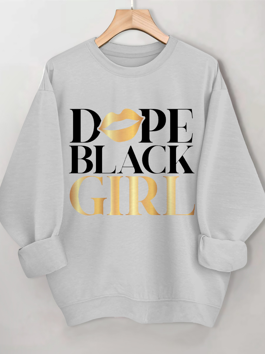 Women's Dope Black Girl Print Cotton Long Sleeve T-Shirt Thin Sweatshirt
