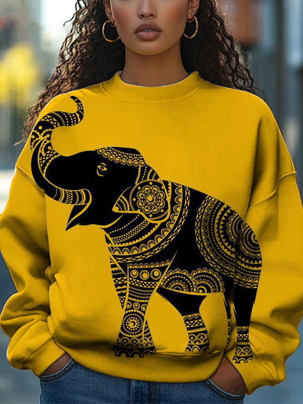 Women's Elephant Traditional Patterns Art Print Cozy Sweatshirt
