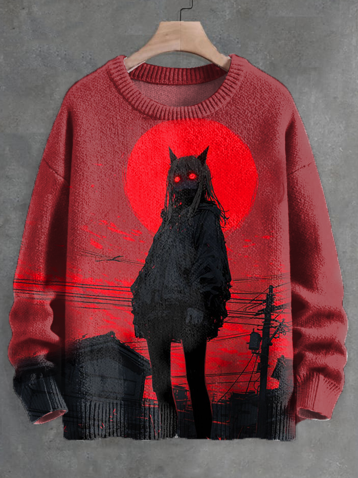Men's Dark Girl Art Print Knit Sweatshirt