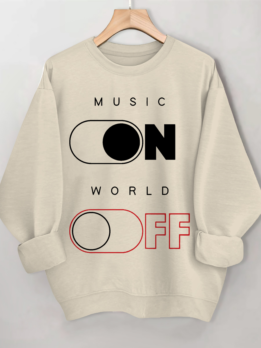 Women's Music On World Off Print Cotton Casual Sweatshirt