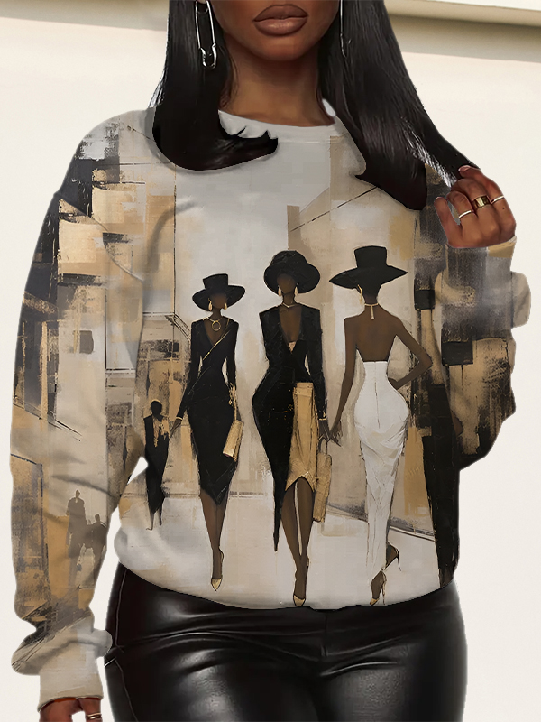 Women's Elegant Female Oil Painting Print Cozy Sweatshirt