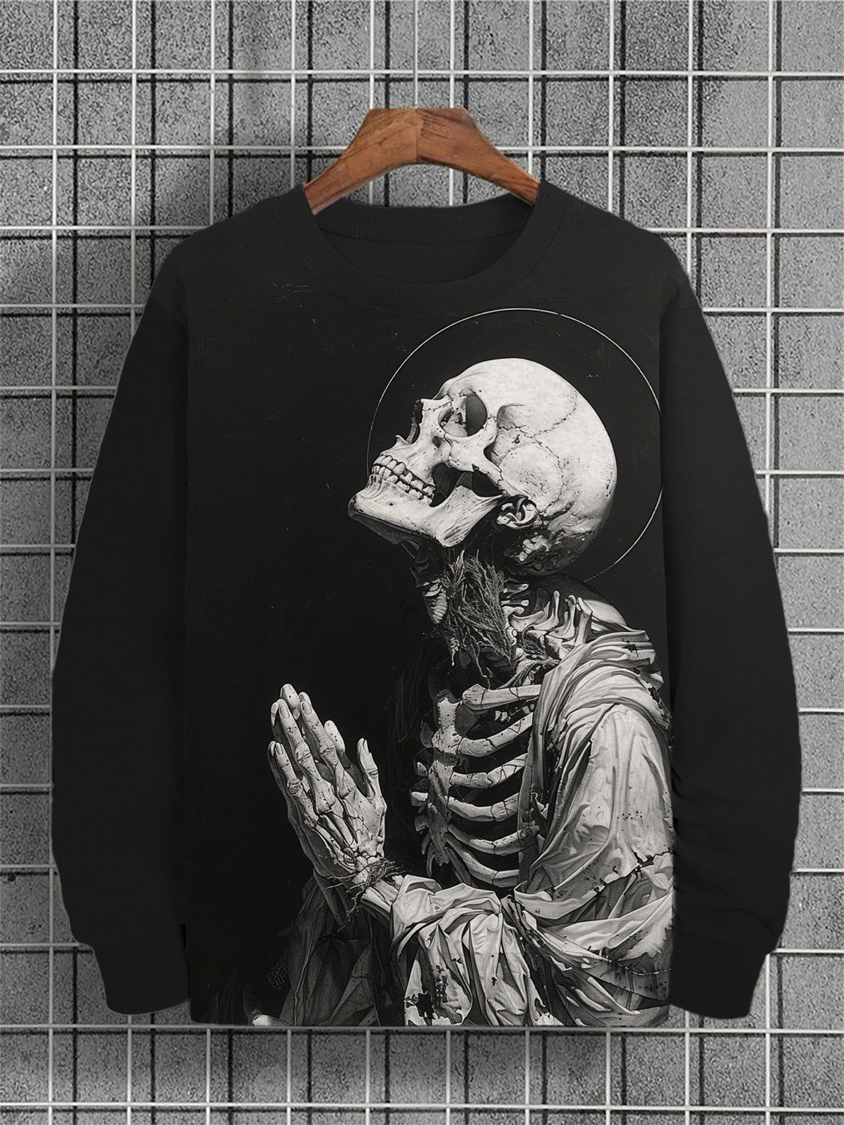 Men's Dark Gothic Art Monk Skeleton Print Casual Sweatshirt