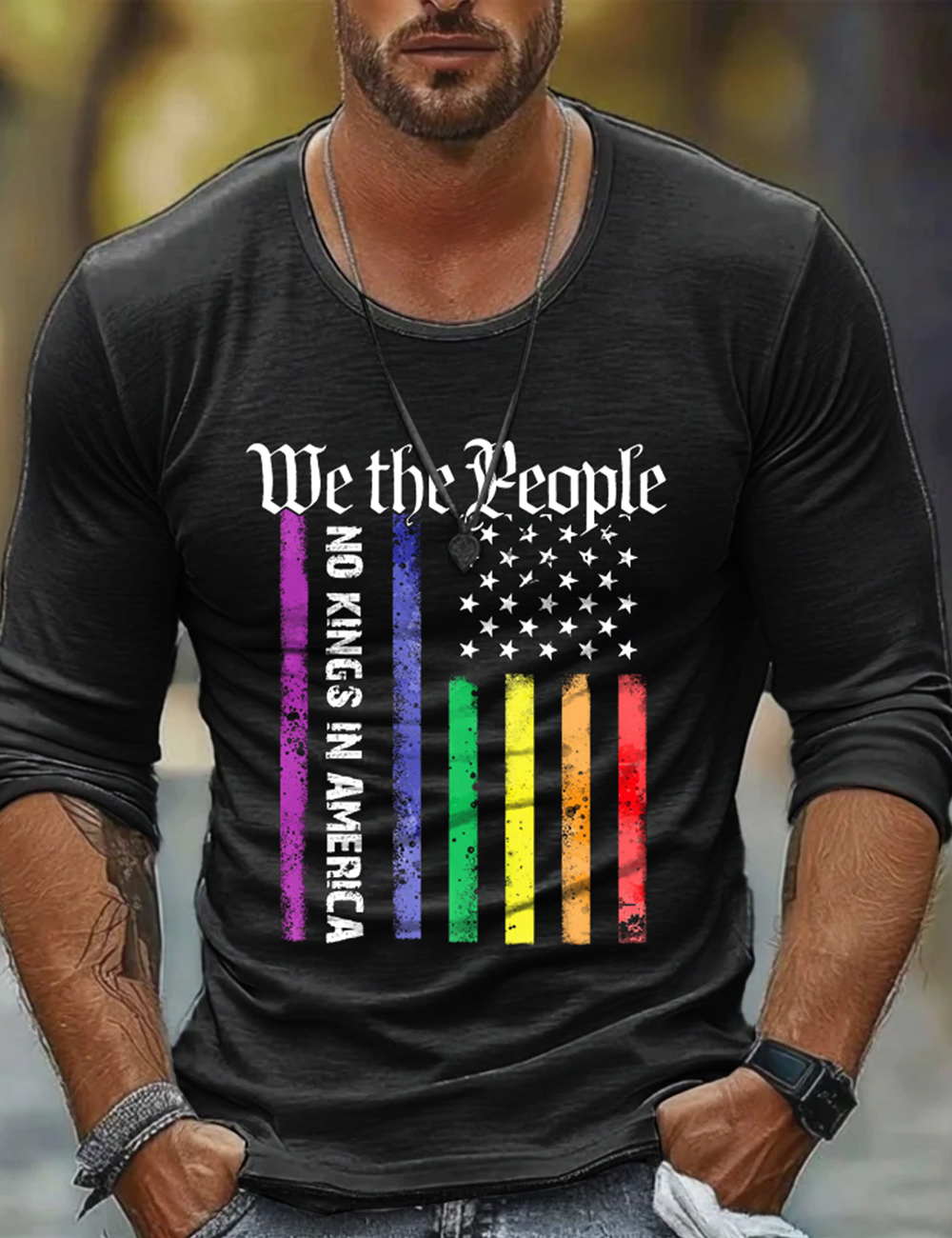 Men's We The People No Kings In America Print Long Sleeve T-Shirt