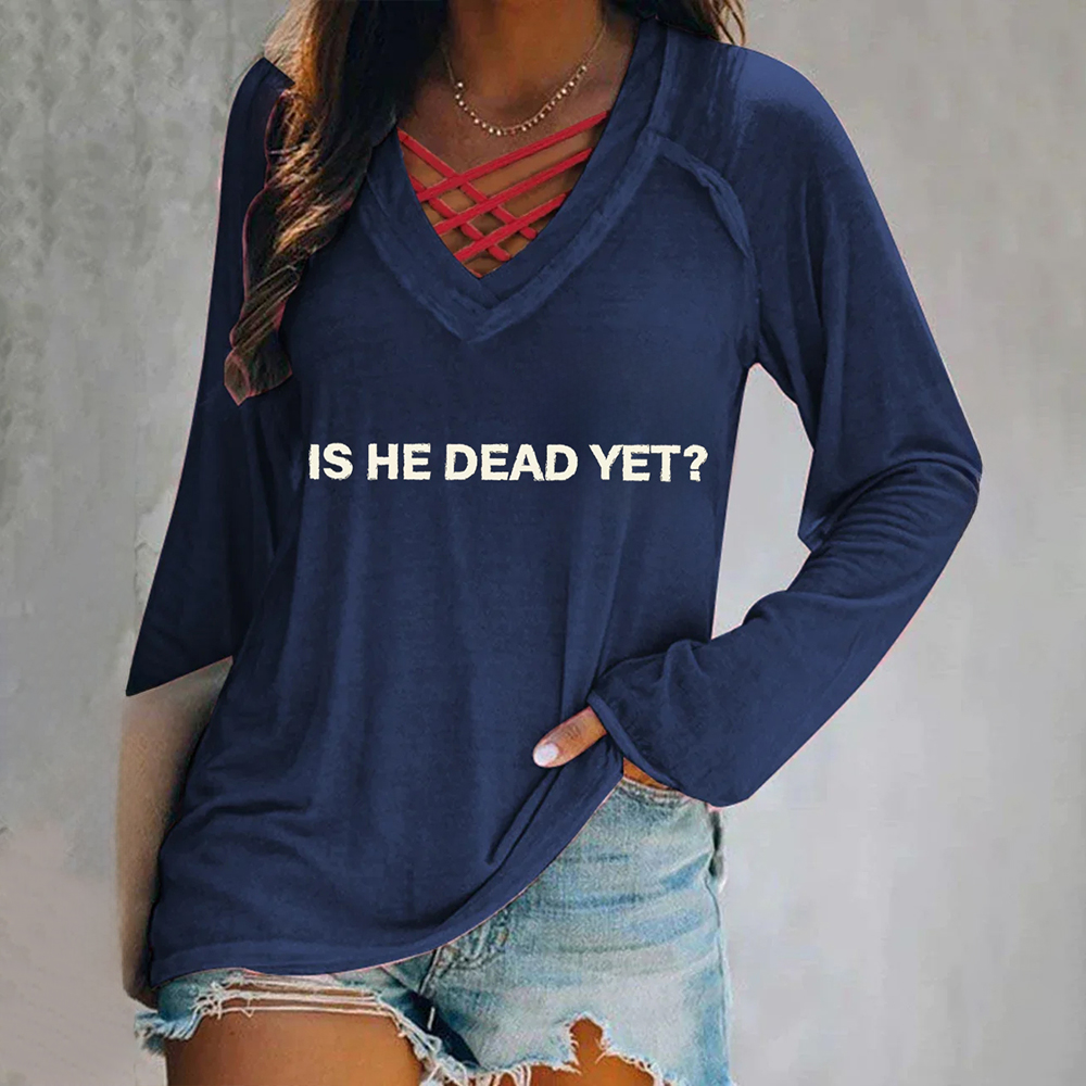 Is He Dead Yet? Hollow USA Flag Print Long Sleeve T-Shirt