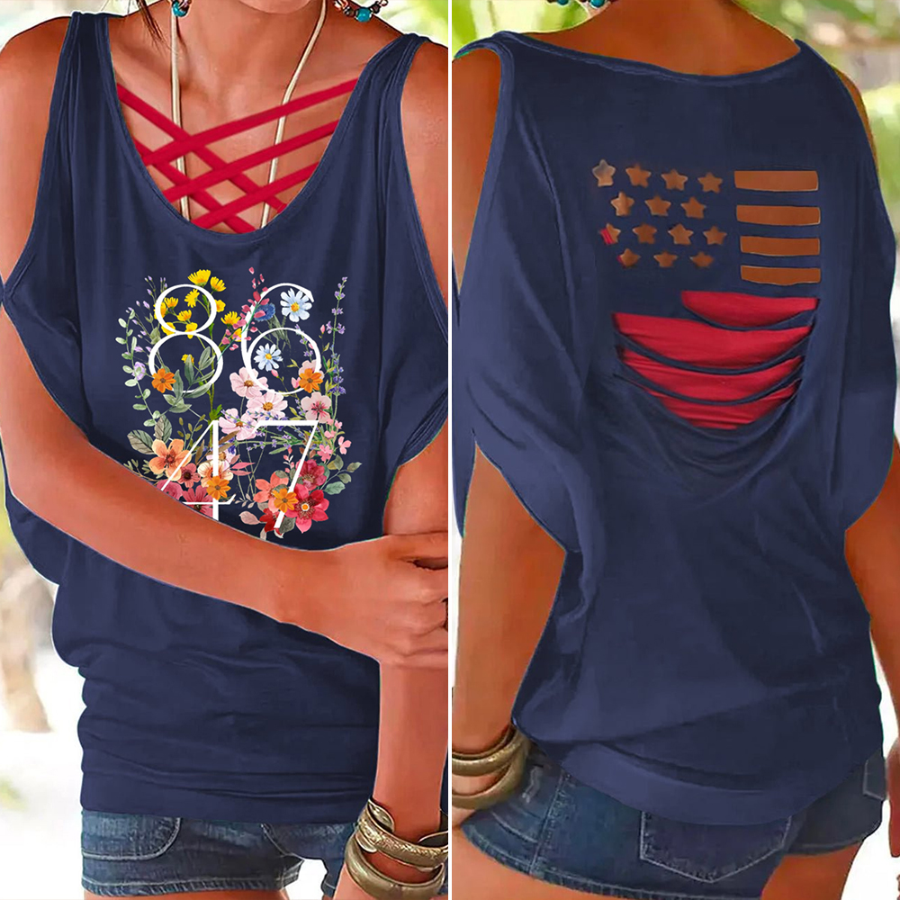 FDT Flower Hollow Print Short Sleeve T-Shirt