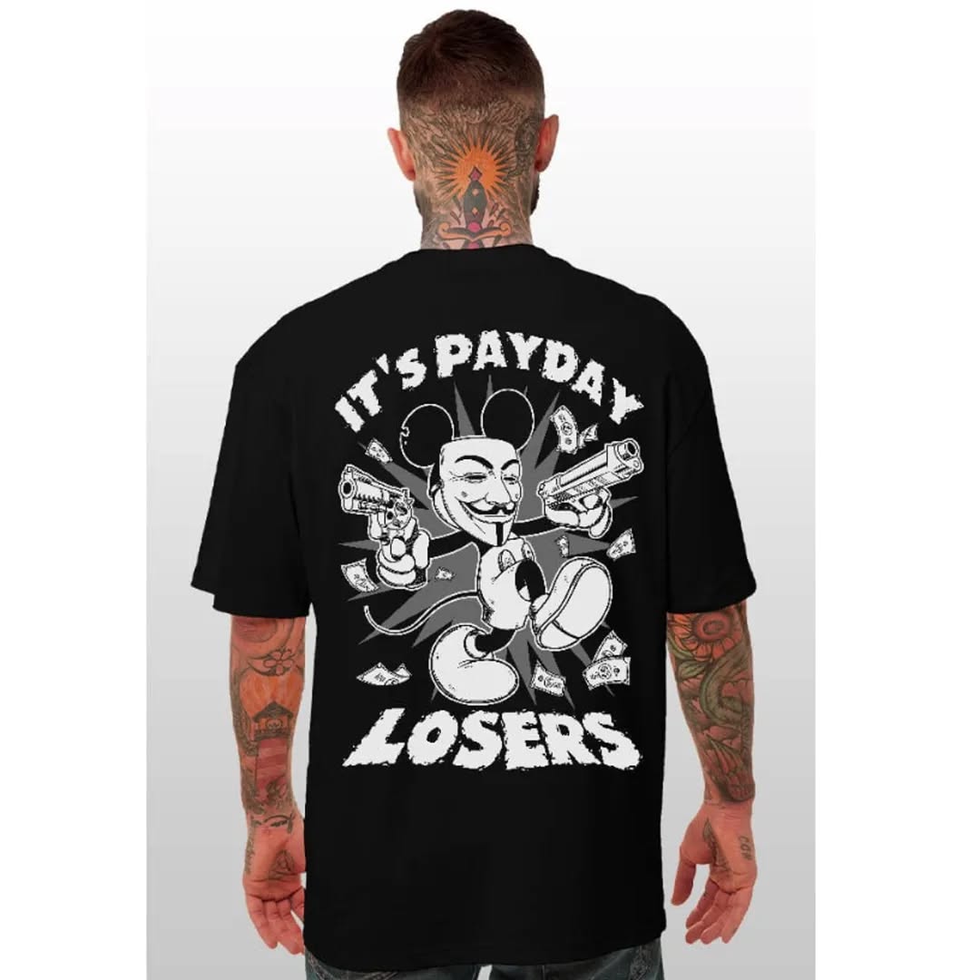 Gothic Fleischer Style Graphic Crew Neck T-Shirt - PAYDAY