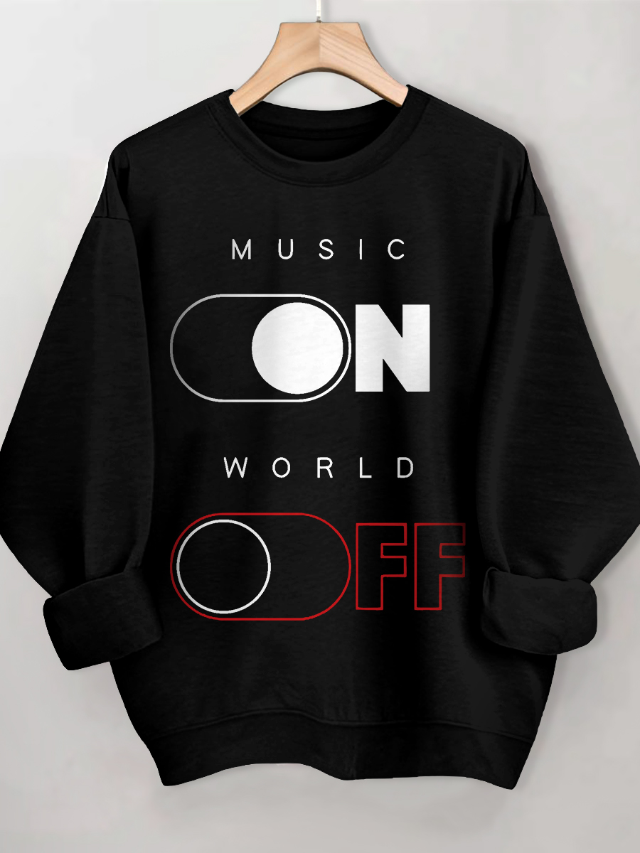 Women's Music On World Off Print Cotton Casual Sweatshirt