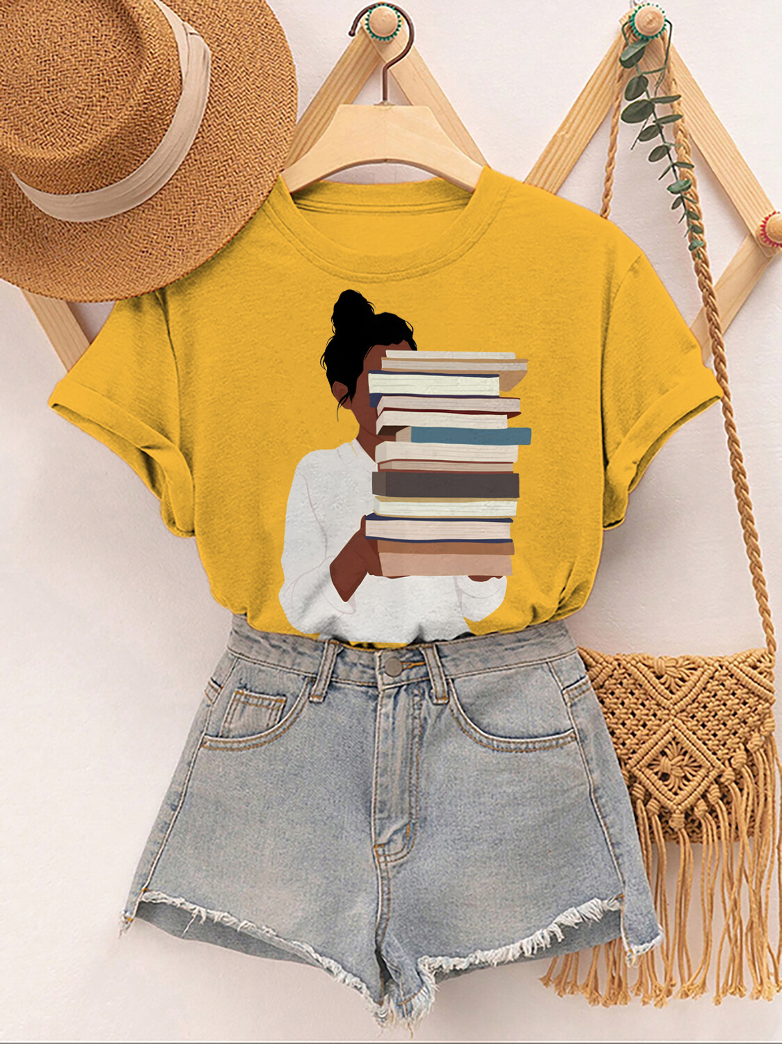 Women's Reading Lover Print Cotton Casual T-Shirt