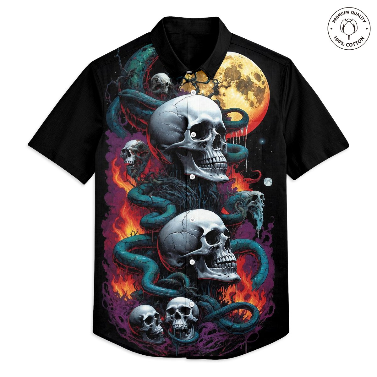Men's 100% Cotton Skull Art Short Sleeve Shirt