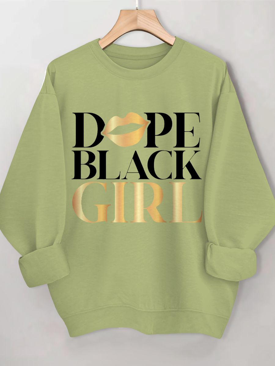 Women's Dope Black Girl Print Cotton Long Sleeve T-Shirt Thin Sweatshirt