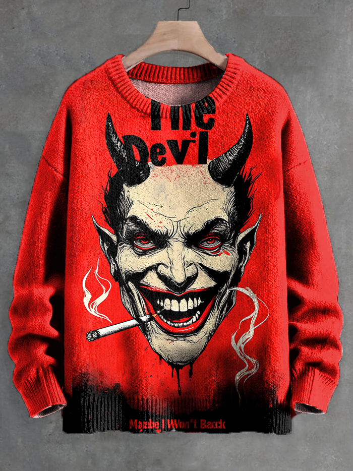 Men's Evil Demon Smoking Art Print Knit Sweatshirt