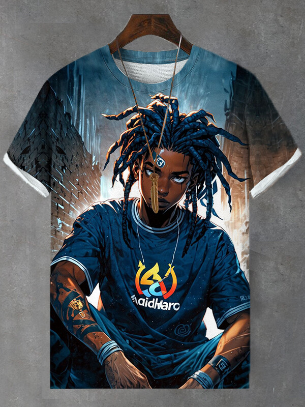 Men's Hip-hop Boy Future Sci-Fi Art Print Casual T-Shirt