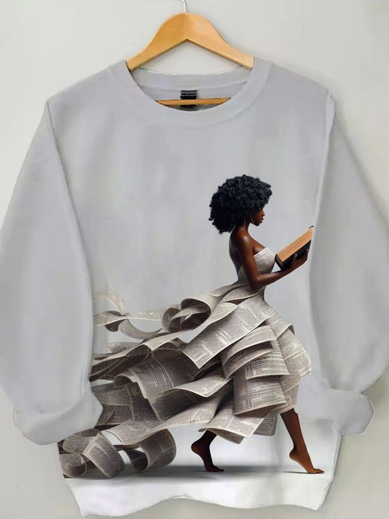 Women's Reading Lover Black Woman Print Casual Sweatshirt