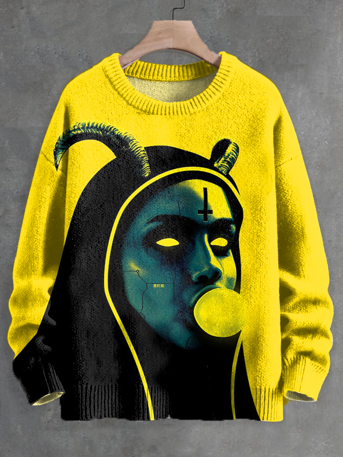 Men's Gothic Dark Nun Bubble Gum Print Knit Sweatshirt