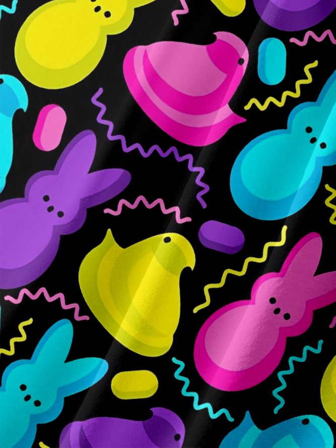 Tall Size Moisture Wicking Easter Egg Bunny Chest Pocket Hawaiian Shirt
