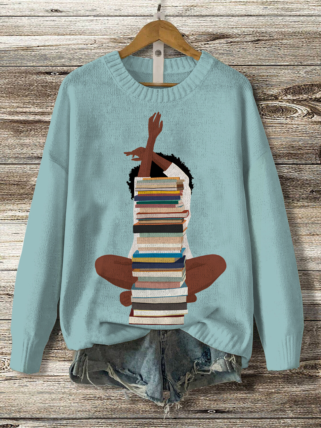 Women's Reading Lover Graphic Print Knit Sweatshirt