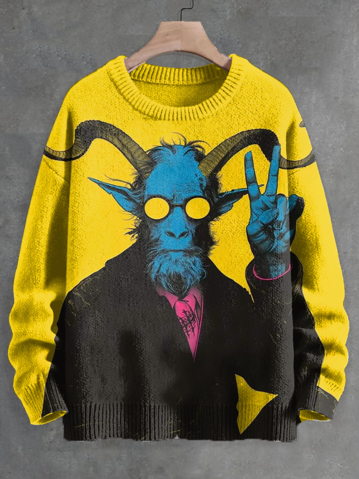 Men's Blue Bull Demon Art Print Knit Sweatshirt