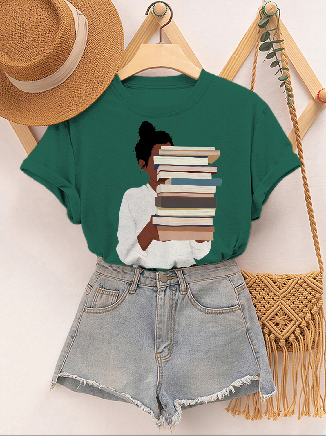Women's Reading Lover Print Cotton Casual T-Shirt