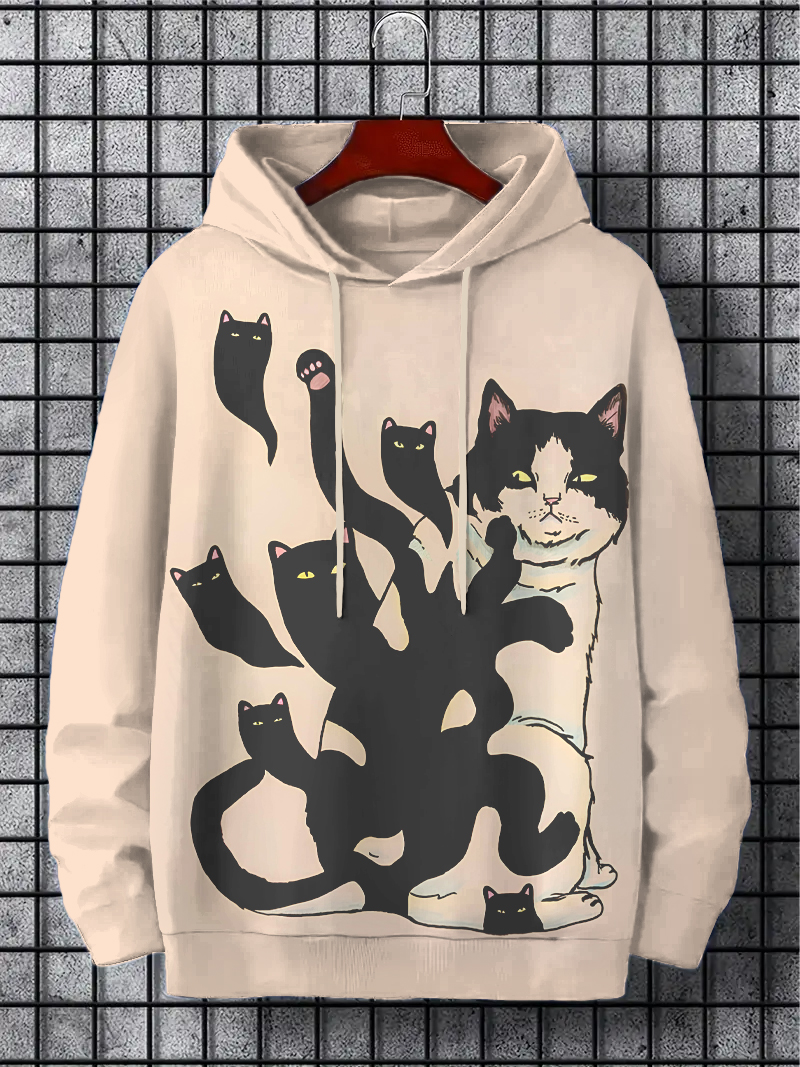 Men's Cat Fun Art Print Casual Hoodie
