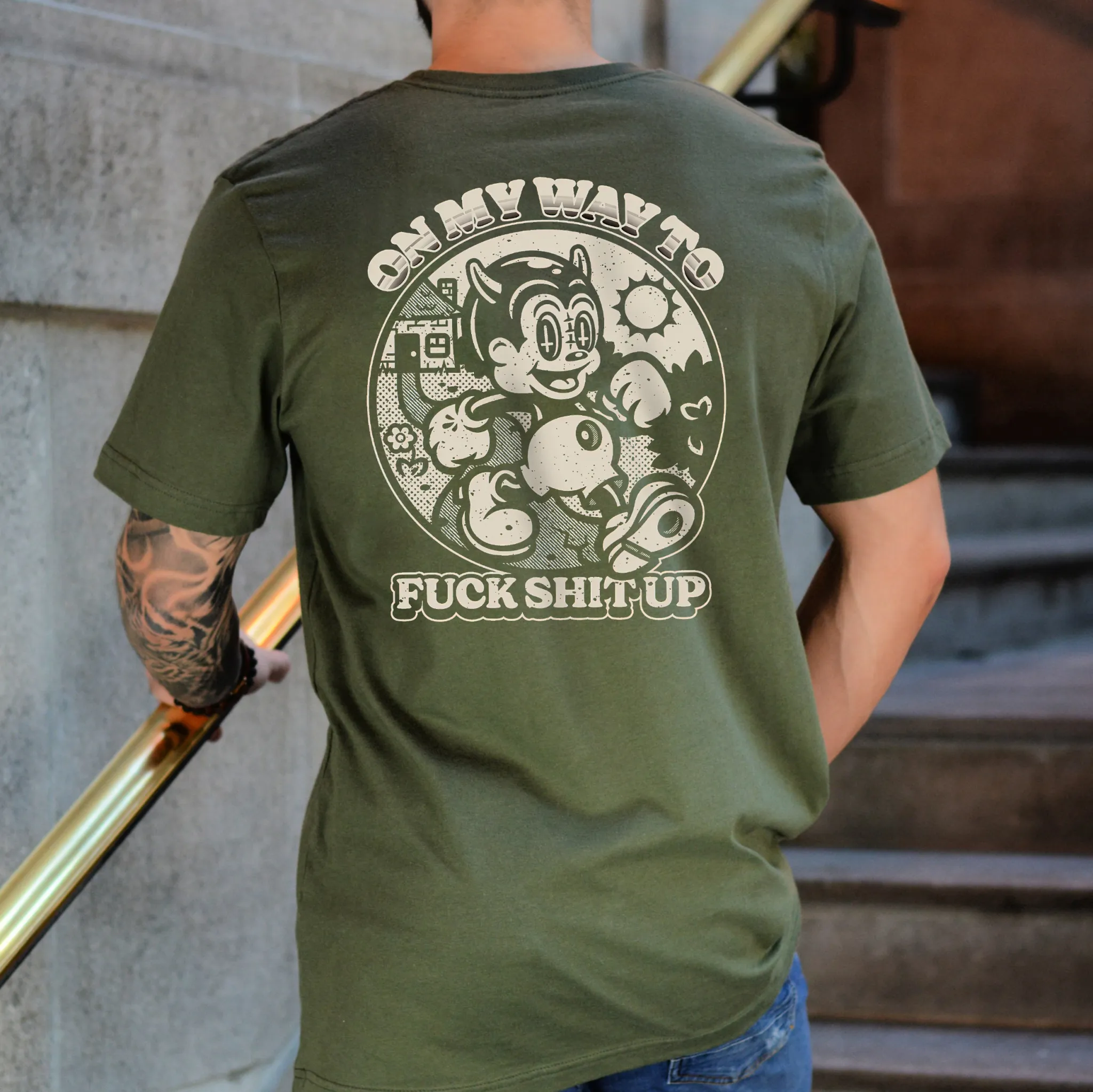 ON MY WAY TO FUCK SHIT UP Black Print T-Shirt