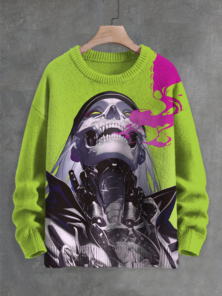 Men's Futuristic Sci-Fi Art Nun Skeleton Robot Print Knit Sweatshirt