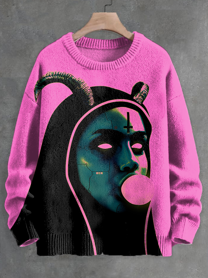 Men's Gothic Dark Nun Bubble Gum Print Knit Sweatshirt