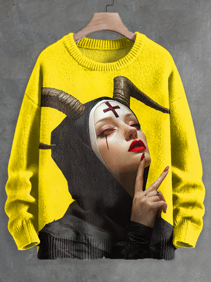 Men's Jesus Demon Devil Nun Art Print Knit Sweatshirt