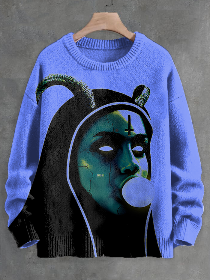Men's Gothic Dark Nun Bubble Gum Print Knit Sweatshirt