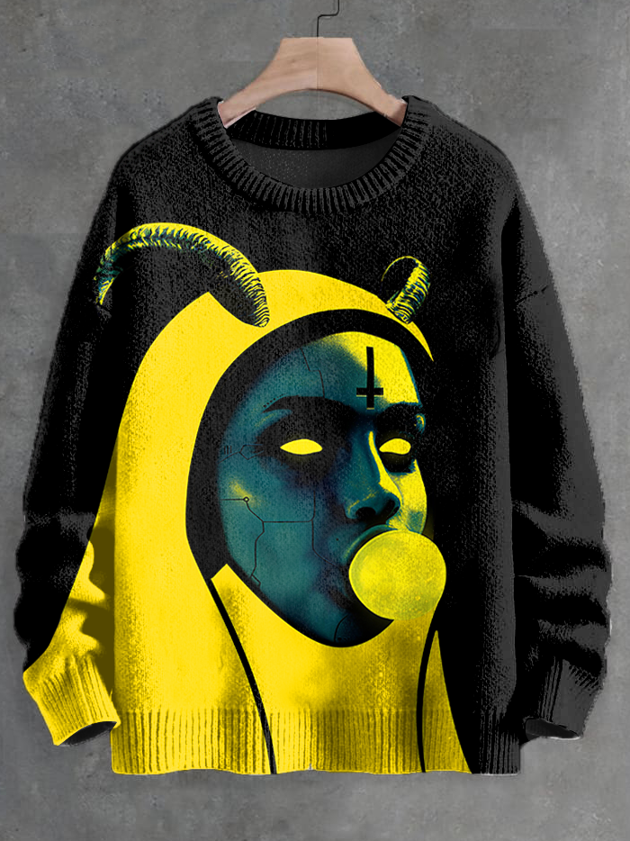 Men's Gothic Dark Nun Bubble Gum Print Knit Sweatshirt