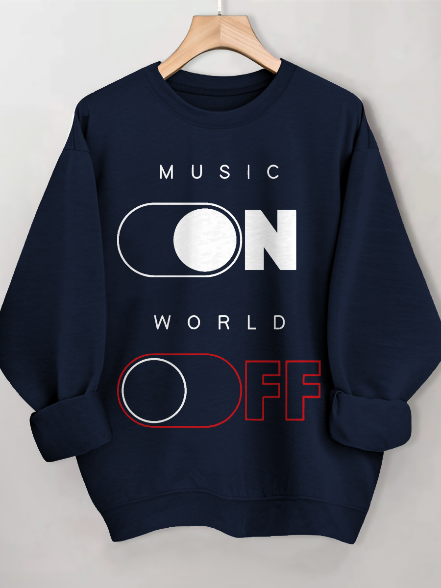 Women's Music On World Off Print Cotton Casual Sweatshirt