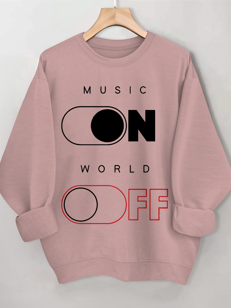 Women's Music On World Off Print Cotton Casual Sweatshirt