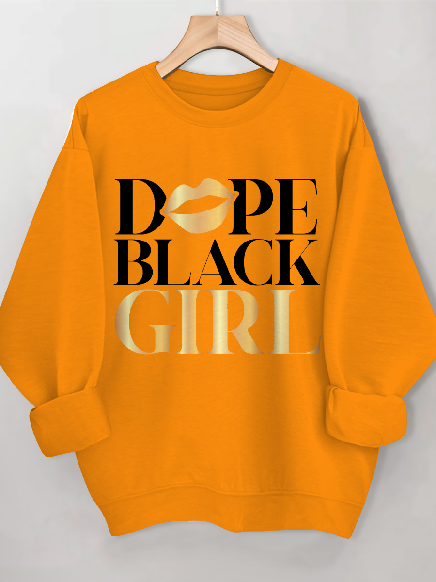 Women's Dope Black Girl Print Cotton Long Sleeve T-Shirt Thin Sweatshirt