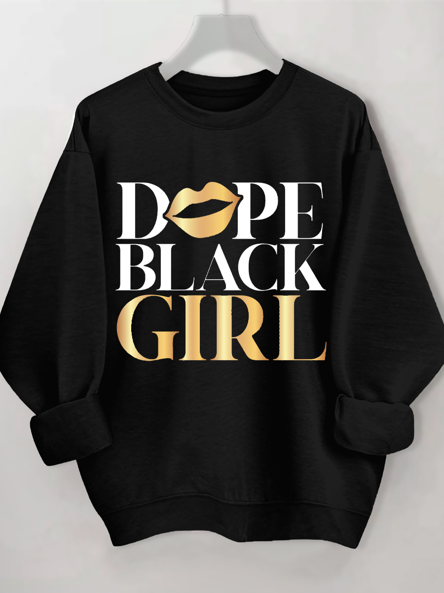 Women's Dope Black Girl Print Cotton Long Sleeve T-Shirt Thin Sweatshirt