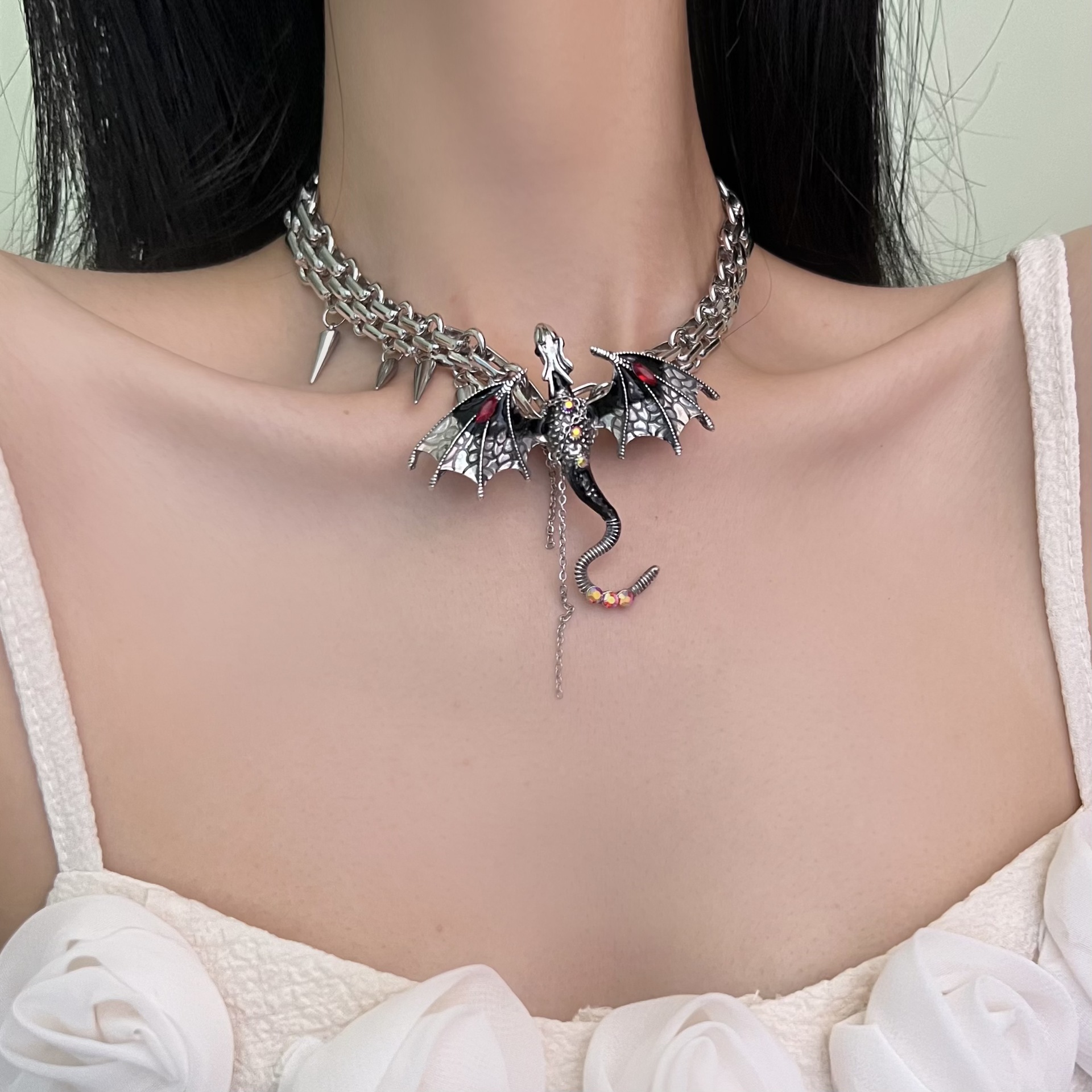 Gothic Punk Dragon Tassel Choker Necklace
