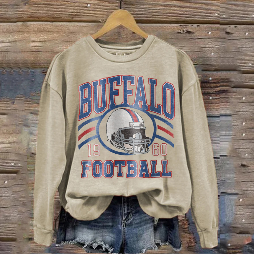 CraftedbyAG Lets Go Buffalo Sweatshirt, Buffalo Football Apparel, Buffalo Vintage Sweatshirt, Vintage Buffalo Women, Buffalo Football Crewneck for Women