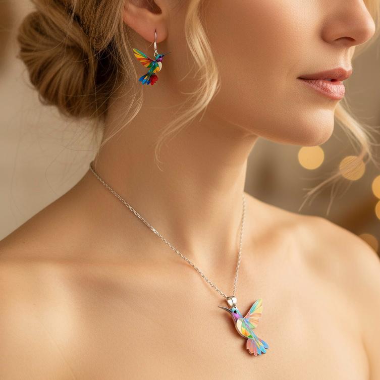 Best Gift Of 2026 | Rainbow Hummingbird Necklace + Matching Earrings (Free Gift)