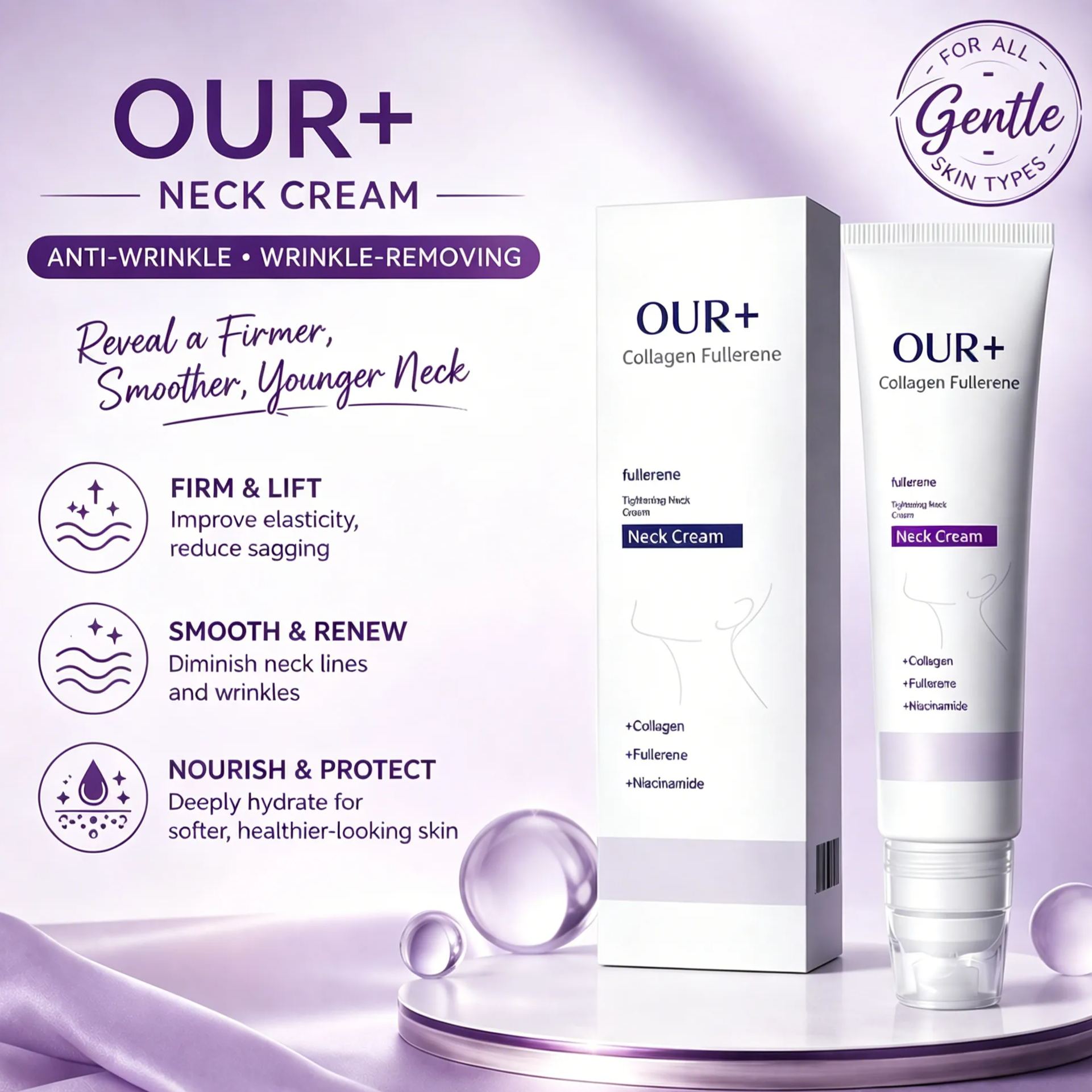 Roller Massage Neck Cream 🧴 Collagen & Hyaluronic Acid | Firms Neck, Reduces Wrinkles & Double Chin