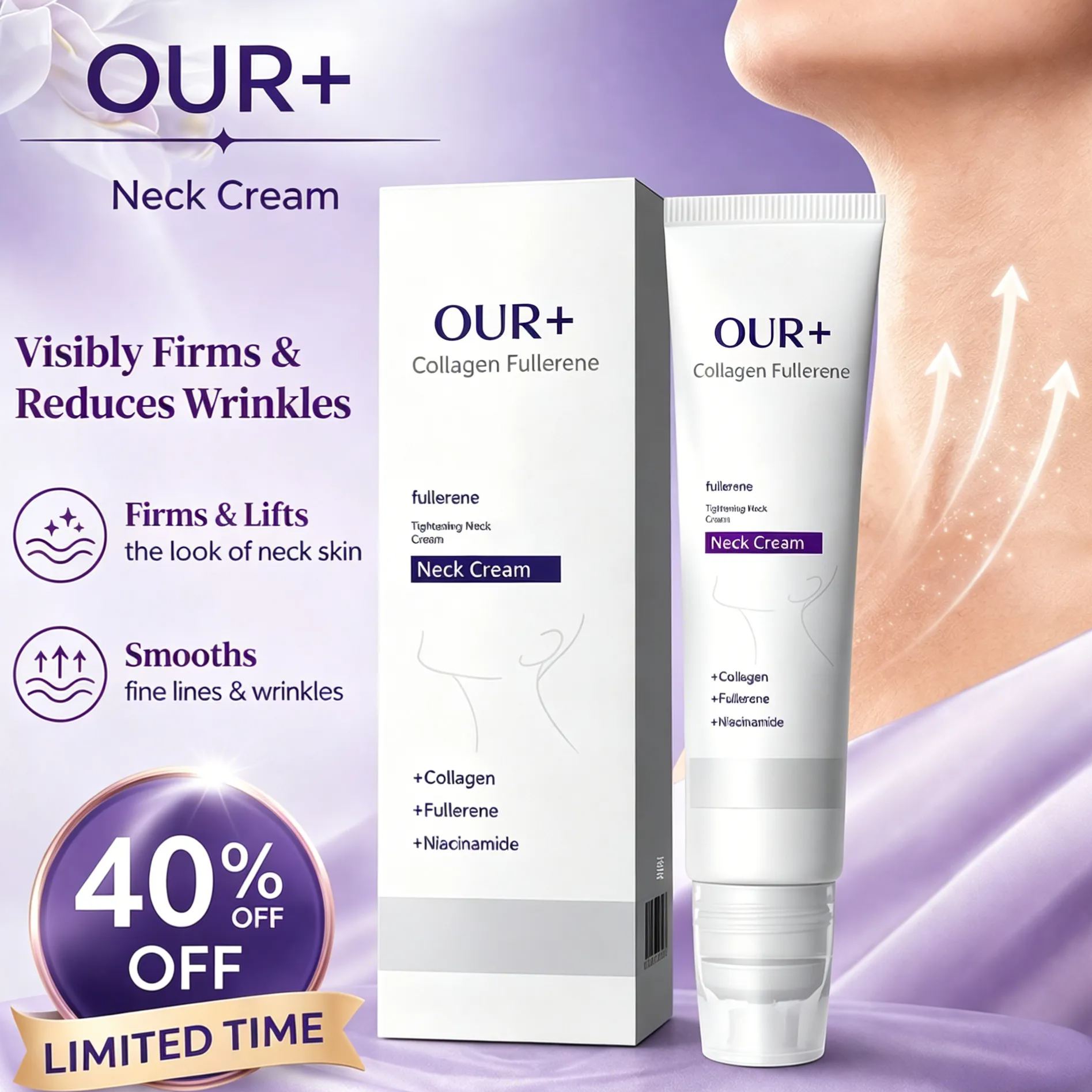 Roller Massage Neck Cream 🧴 Collagen & Hyaluronic Acid | Firms Neck, Reduces Wrinkles & Double Chin