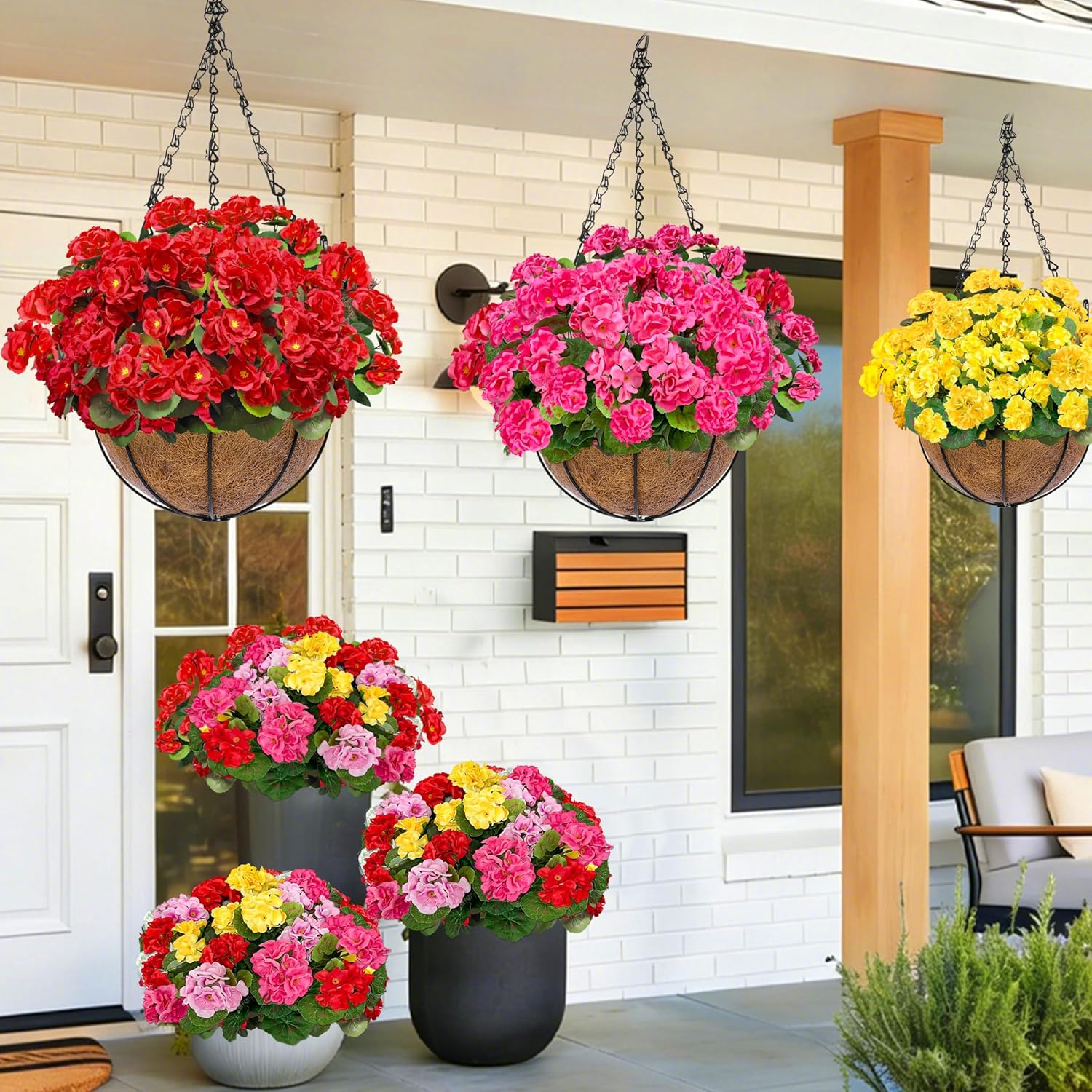 Artificial Geranium Flowers for Outdoors UV  Resistant Garden Plants Faux Flowers for Home Kitchen Table Centerpieces Decor