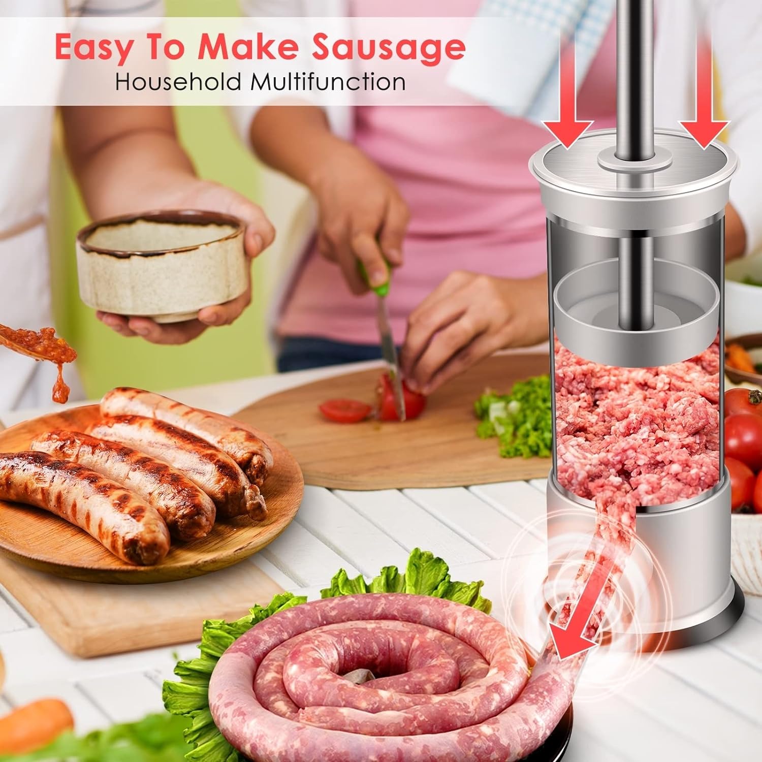 🔥Last Day Promotion - 49% OFF - Sausage Stuffer with 4 Different Sizes Stuffing Tubes