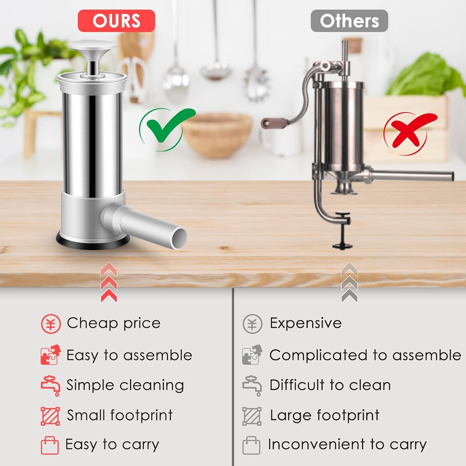 🔥Last Day Promotion - 49% OFF - Sausage Stuffer with 4 Different Sizes Stuffing Tubes